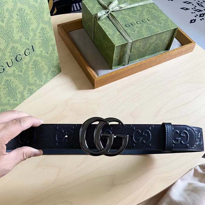 Gucci GG Unisex GG Marmont Embossed Leather Belt Double G Buckle 4 Cm Width