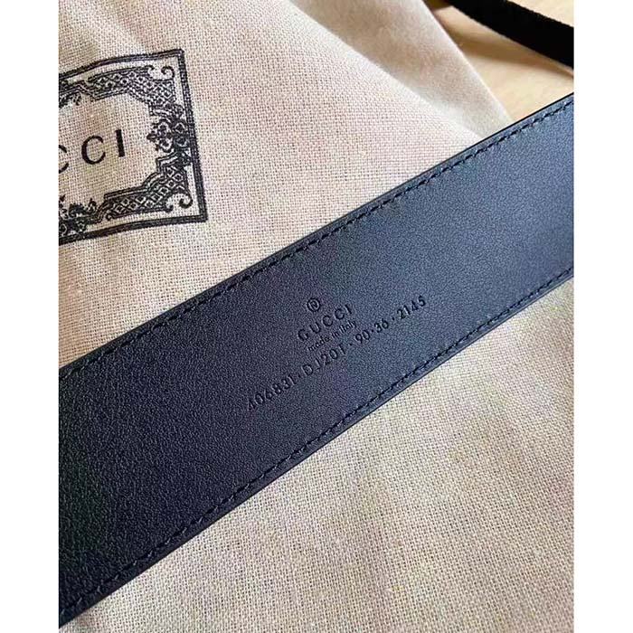 Gucci Unisex GG Wide Leather Belt Double G Buckle 3.8 CM Width Black Metal-Free Tanned