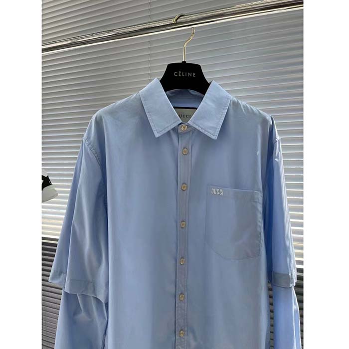 Gucci Women Cotton Poplin Embroidery Light Blue Piece Dyed Point Collar Detachable Sleeves