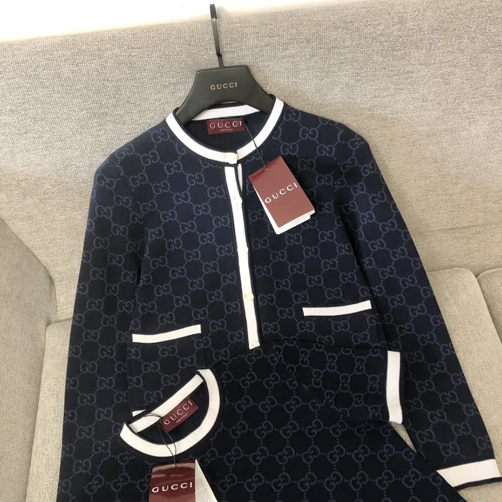 Gucci Women GG Fine Cotton Jacquard Cardigan-Navy 836304XKE0P