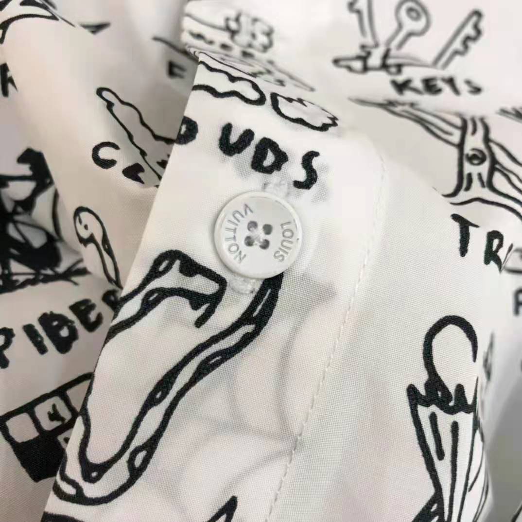Louis Vuitton Women Placed Graphic Shirt LV Cartoons Cotton Regular Fit-White