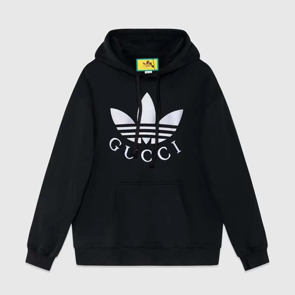 Gucci Men Gucci x adidas Jersey Hooded Sweatshirt-Black