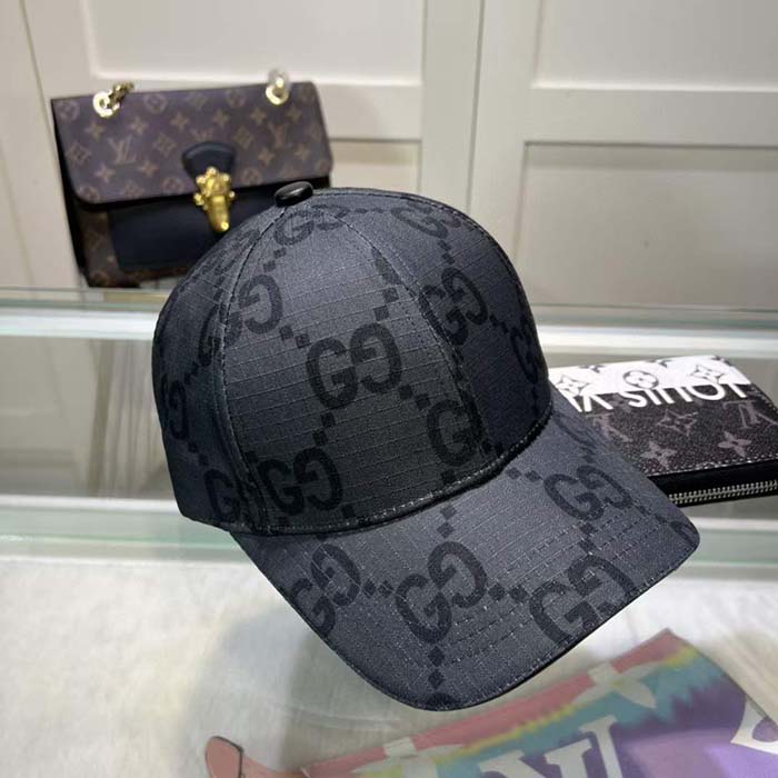 Gucci Unisex GG Ripstop Baseball Hat Dark Grey Black Cotton