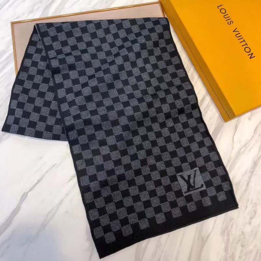 Louis Vuitton LV Men Petit Damier Scarf NM Wool-Black