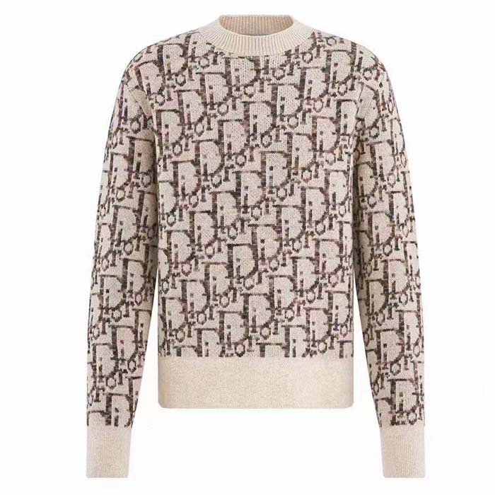 Dior Women CD Dior Oblique Sweater Beige Brown Wool Jacquard