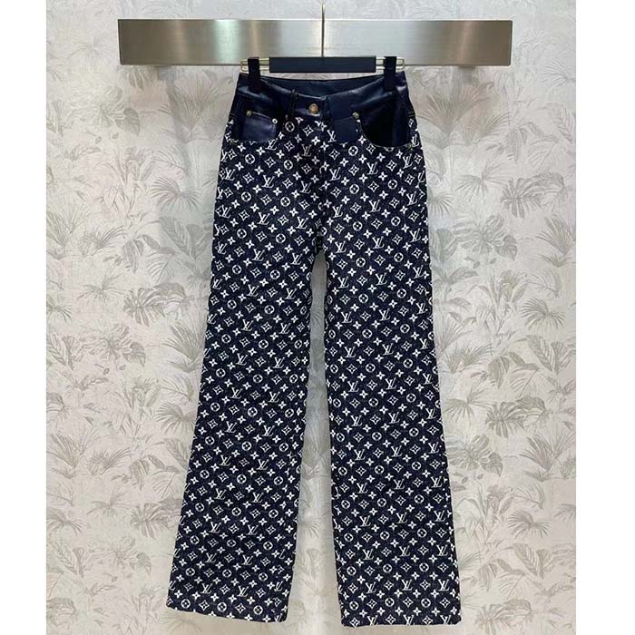 Louis Vuitton Women LV Monogram Denim Bootcut Jeans Cotton Navy