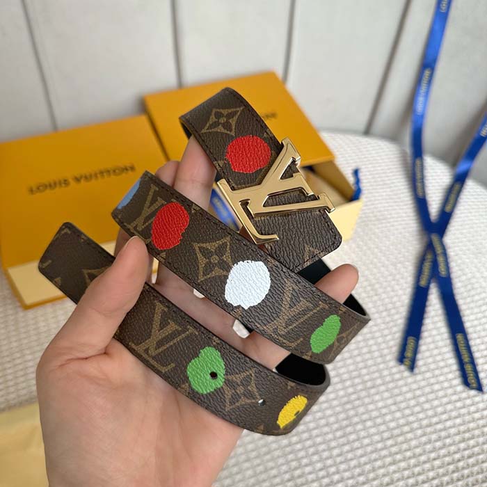Louis Vuitton Unisex LV x YK LV Initiales 30mm Reversible Painted Dots Belt Monogram Canvas