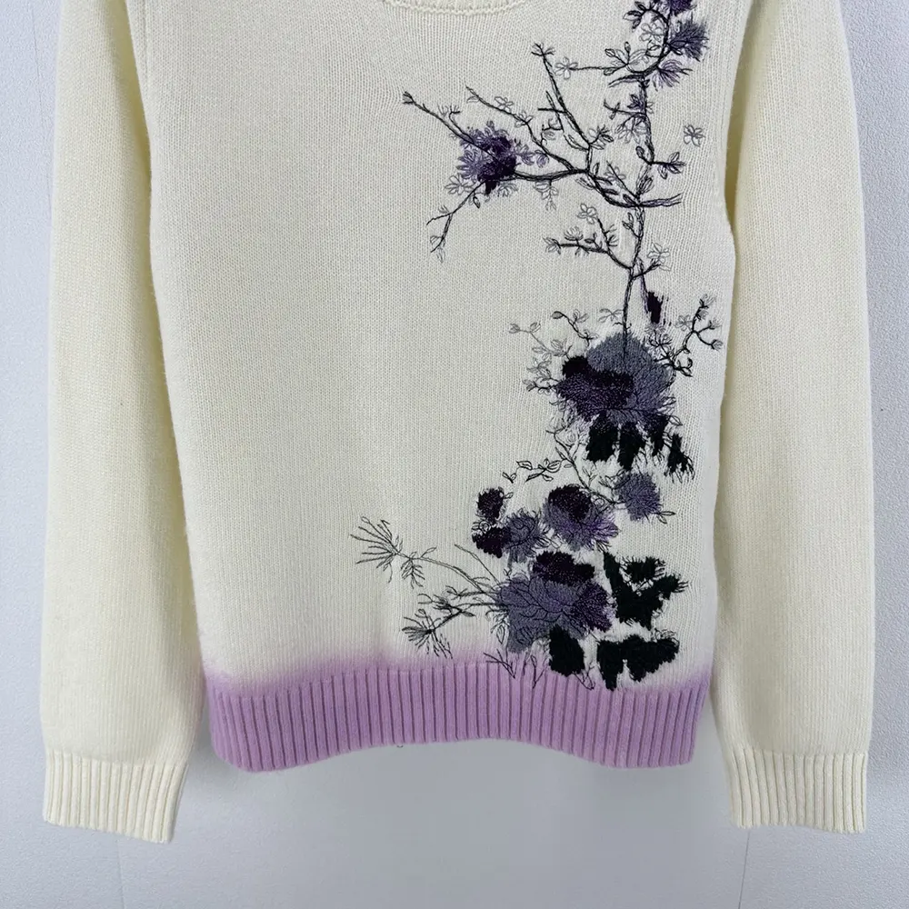 Dior Women Embroidered Sweater White Cashmere Knit with Multicolor Dior Pivoine Motif