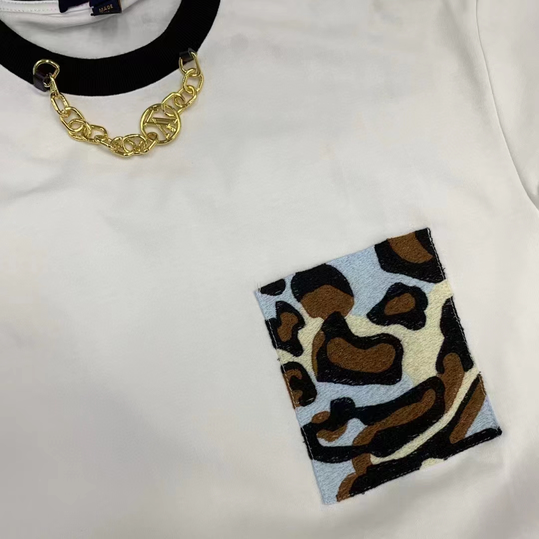 Louis Vuitton Women Animal Sequin T-Shirt Cotton White LV Golden Chain