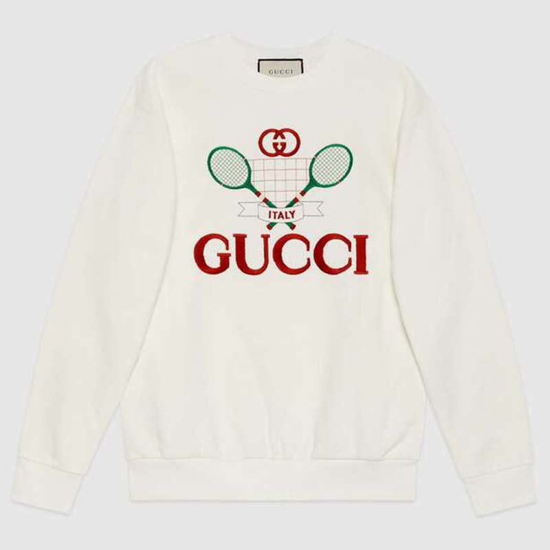 Gucci Women Oversize Sweatshirt with Gucci Tennis in 100% Cotton-White