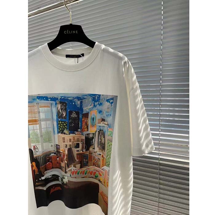 Louis Vuitton Women Printed Cotton T-Shirt Show Fit Ribbed Collar Milky White