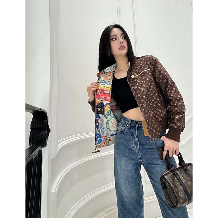 Louis Vuitton LV Women Reversible Elysee Palace Bomber Jacket Brown Double Sided
