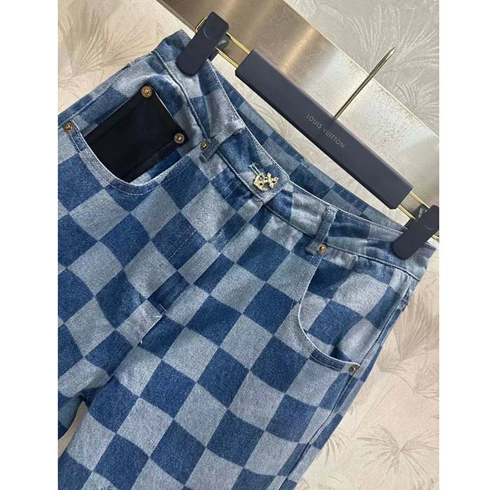 Louis Vuitton Women LV Damier Jeans Skirt Cotton Blue Regular Fit 1AFGNR
