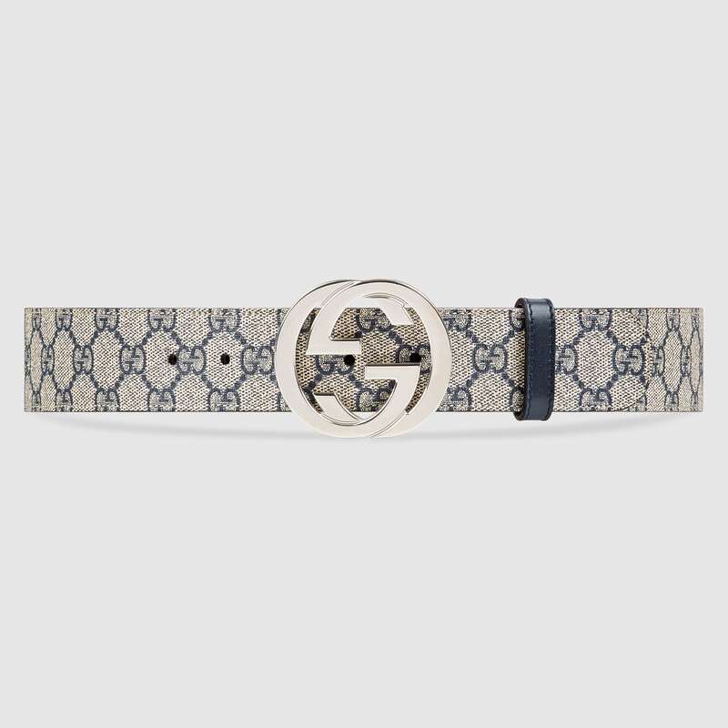 Gucci Unisex GG Supreme Belt with G Buckle in Beige/Blue GG Supreme Canvas