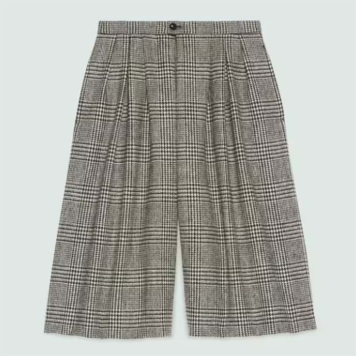 Gucci Men GG Prince Wales Check Pleated Skirt Black White Wool Button Closure