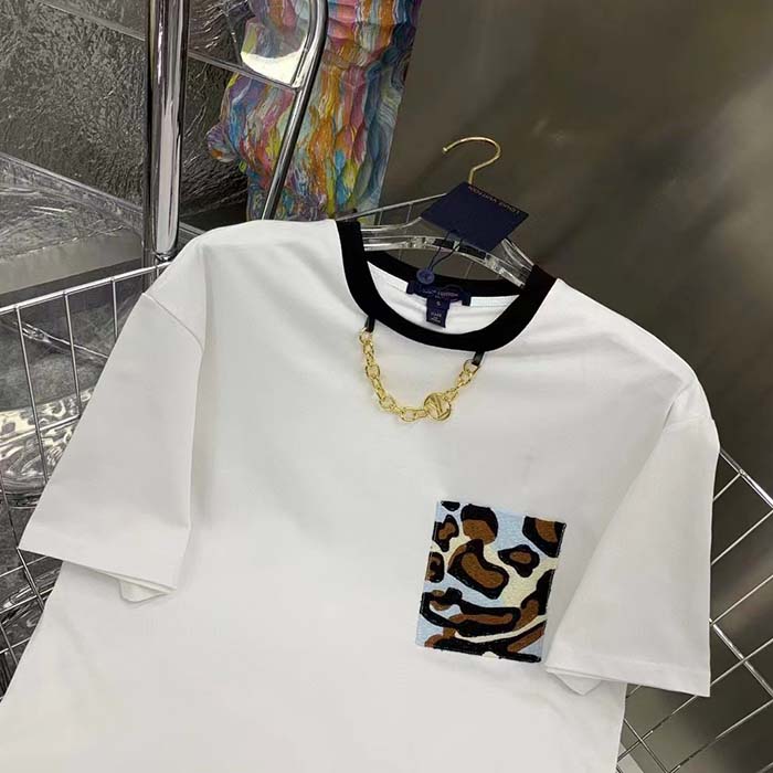 Louis Vuitton Women Animal Sequin T-Shirt Cotton White LV Golden Chain