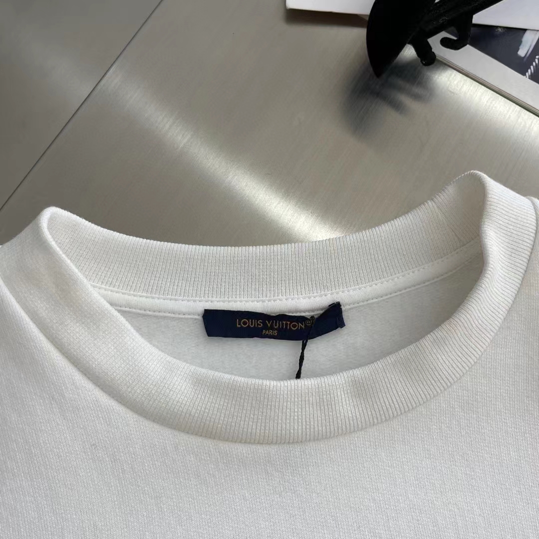 Louis Vuitton Women LV Cotton Sweatshirt Regular Fit Malletier International Brushed Jersey Milky White