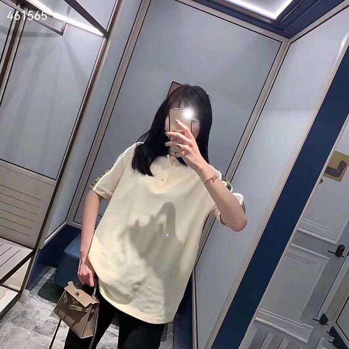 Gucci GG Women Polo with Interlocking G Stripe White Cotton