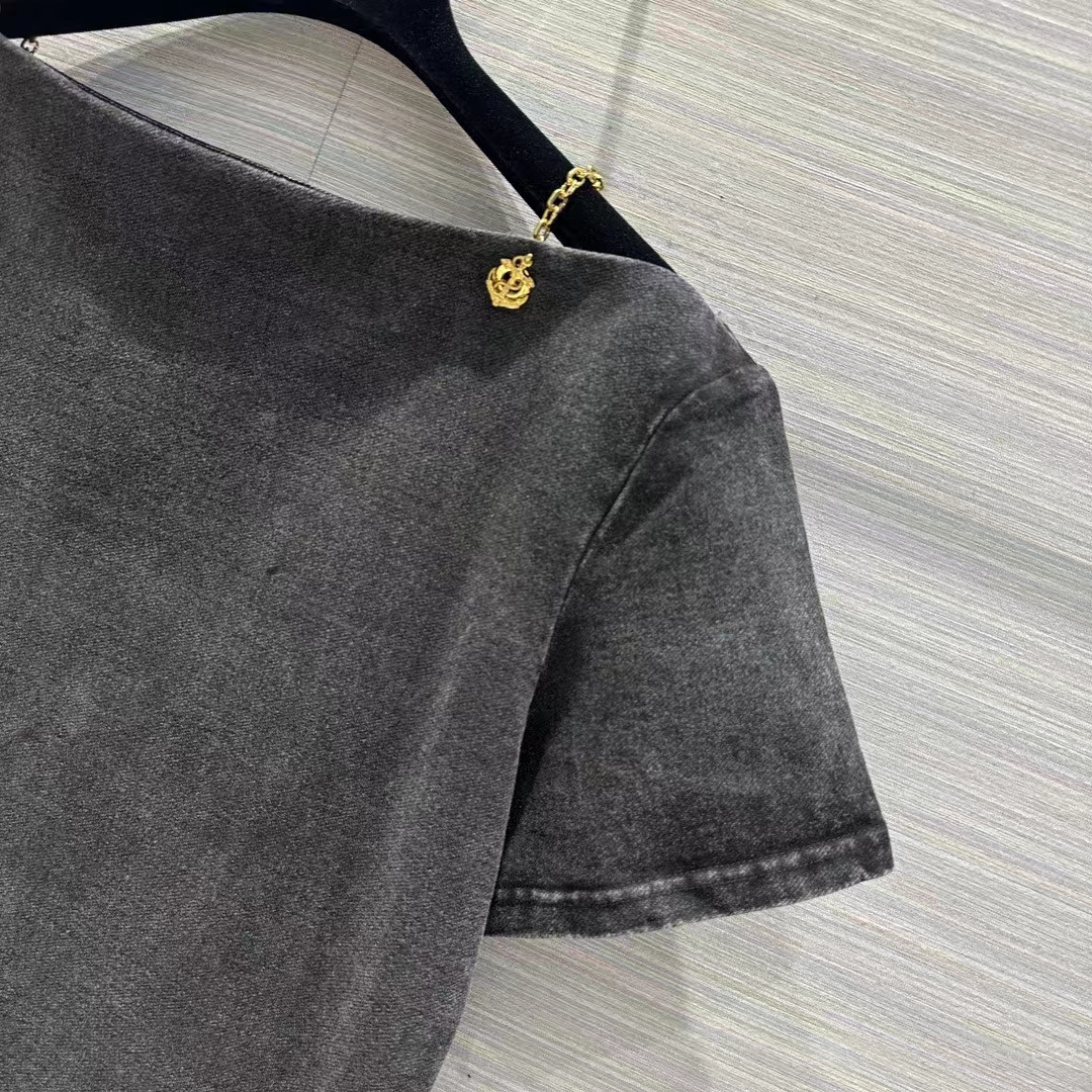 Louis Vuitton LV Women Bateau Neck T-Shirt Cotton Metal Grey Regular Fit