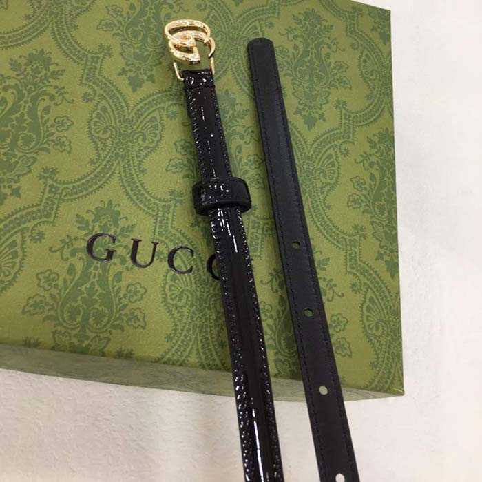 Gucci Unisex GG Thin Patent Double G Belt Black Leather 1.3 CM Width