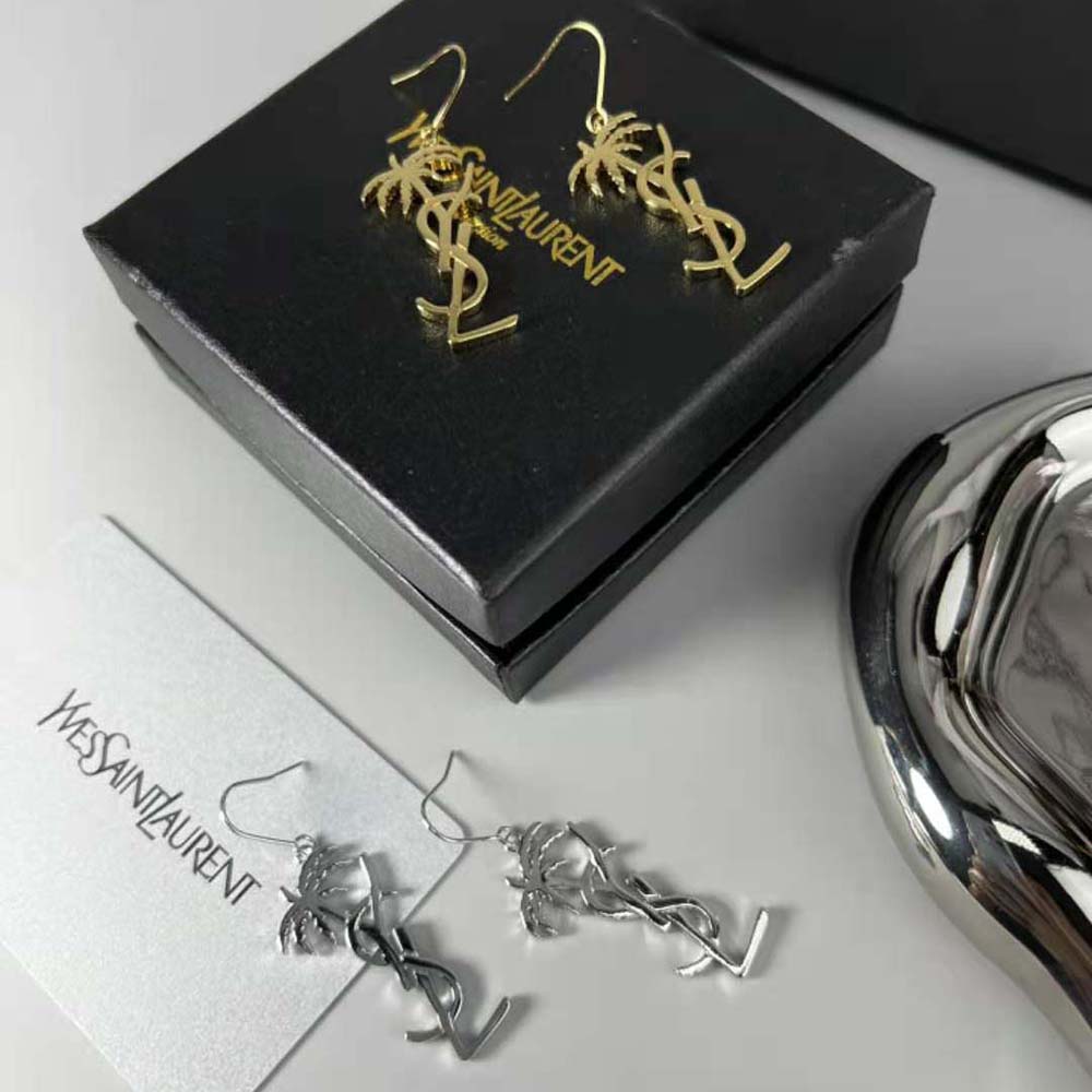 Saint Laurent YSL Women Monogram Palm Earrings in Metal-Gold