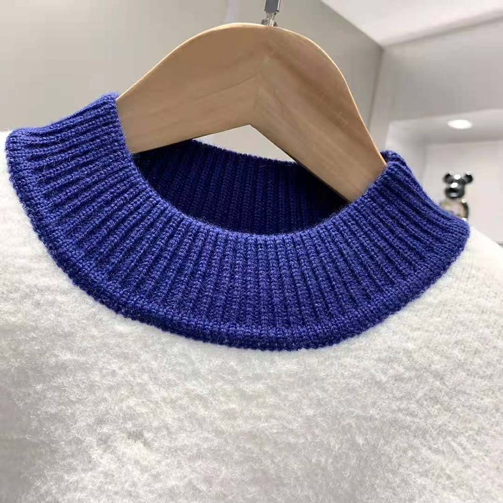 Fendi Men White Wool Sweater with High Collar and Long Sleeves