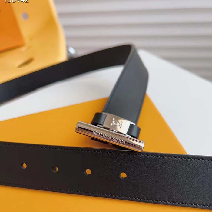 Louis Vuitton LV City Pin 35MM Belt Black Calf Leather Silver-Color Hardware