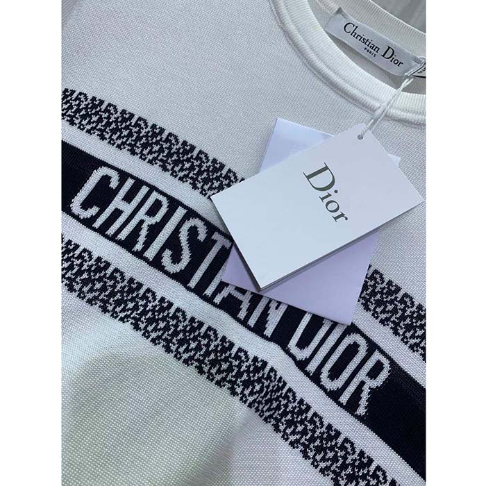 Dior CD Women T-Shirt White Navy Blue Cotton Jersey