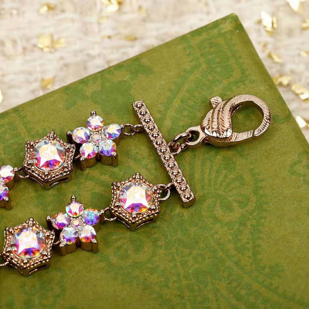 Gucci Women Double G Crystal Flowers Bracelet