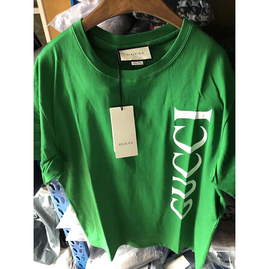Gucci Women Gucci Print Oversize T-Shirt in Green Cotton Jersey