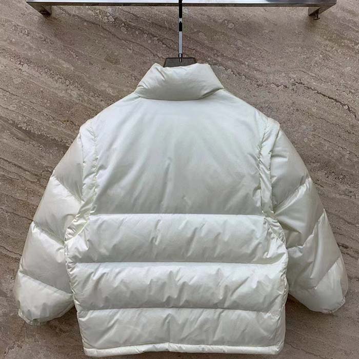 Gucci Women GG Padded Nylon Bomber Jacket Web White Goose Down Detachable Sleeves High Neck