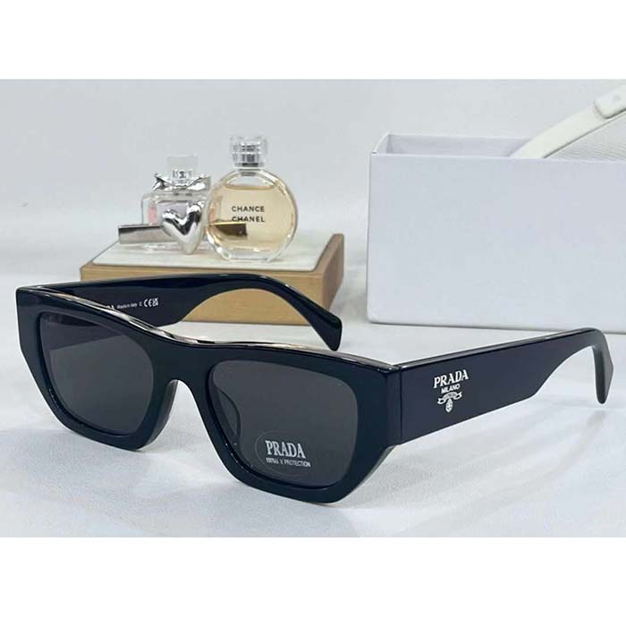 Prada Unisex Sunglasses Prada Logo Frame Compatible Graduated Lenses Black Standard Fit
