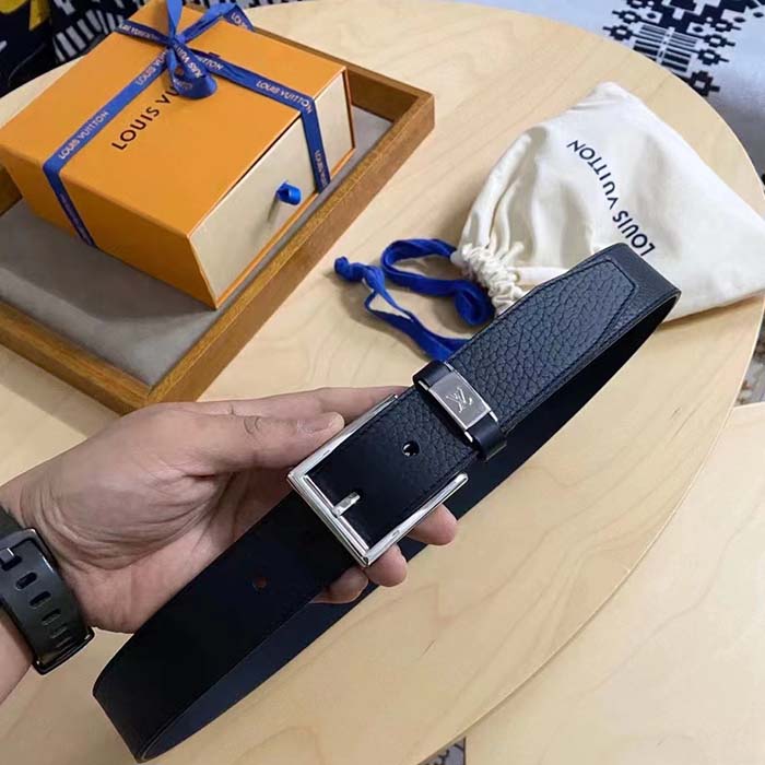 Louis Vuitton Unisex Pont Neuf 35 MM Width Black Taurillon Leather Belt LV Logo