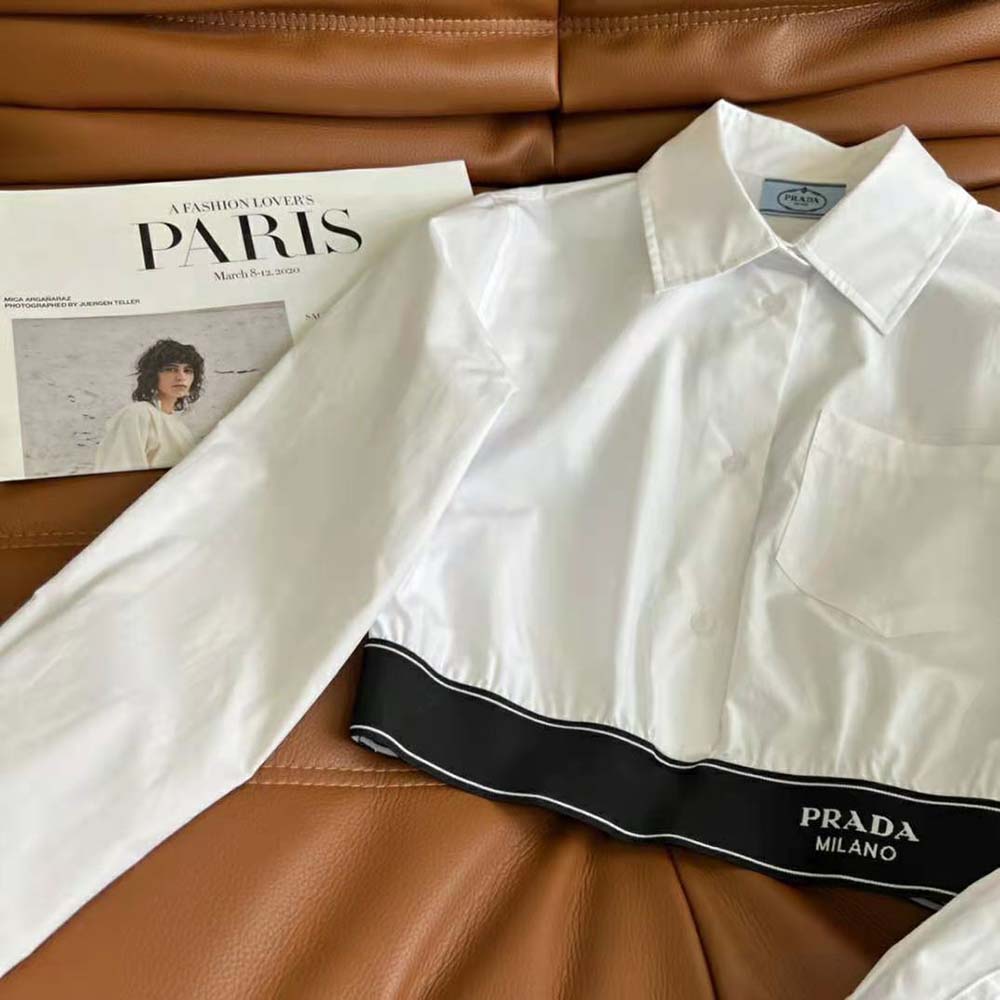 Prada Women Stretch Poplin Shirt with a Hybrid Design Reinvents