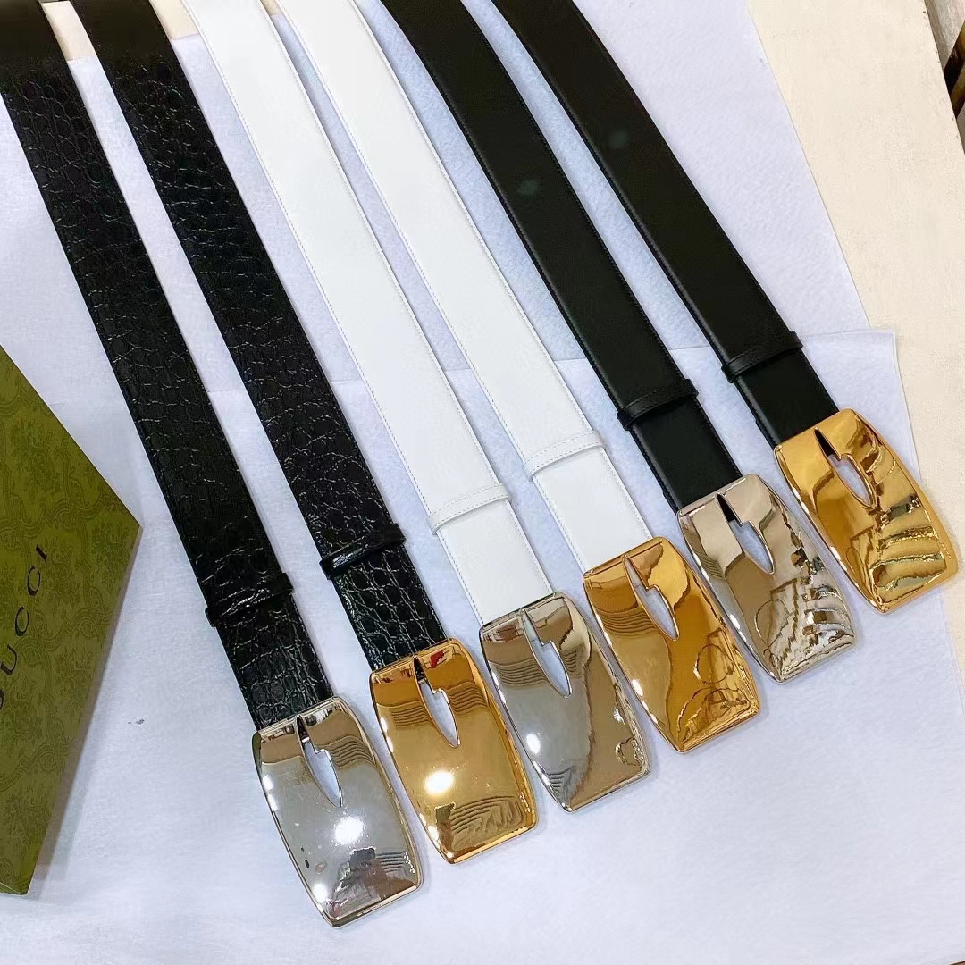 Gucci Unisex GG Wide Belt Retro G Buckle White Patent Leather 4.8 CM Width