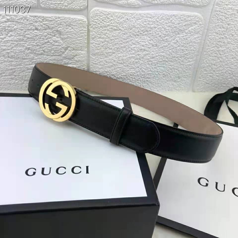 Gucci GG Unisex Leather Belt with Interlocking G Buckle 4 cm Width