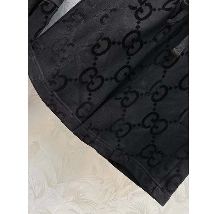 Gucci Women GG Brushed Cotton Hooded Sweatshirt Black Fixed Hood Dropped Shoulder Long Sleeves