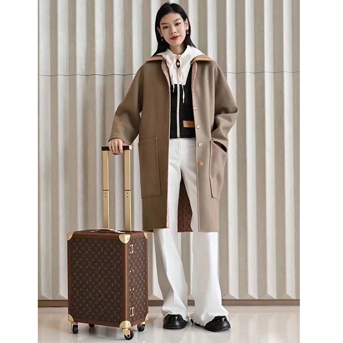 Louis Vuitton Women LV Removable Collar Double Face Coat Wool Silk Ficelle Foncée Brown Regular Fit