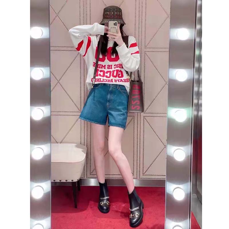 Gucci GG Women Gucci 100 Cotton Sweatshirt Off-White Heavy Felted Jersey