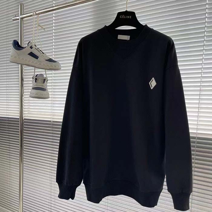 Dior Men CD Diamond Oversized Sweatshirt Navy Blue Organic Cotton Fleece