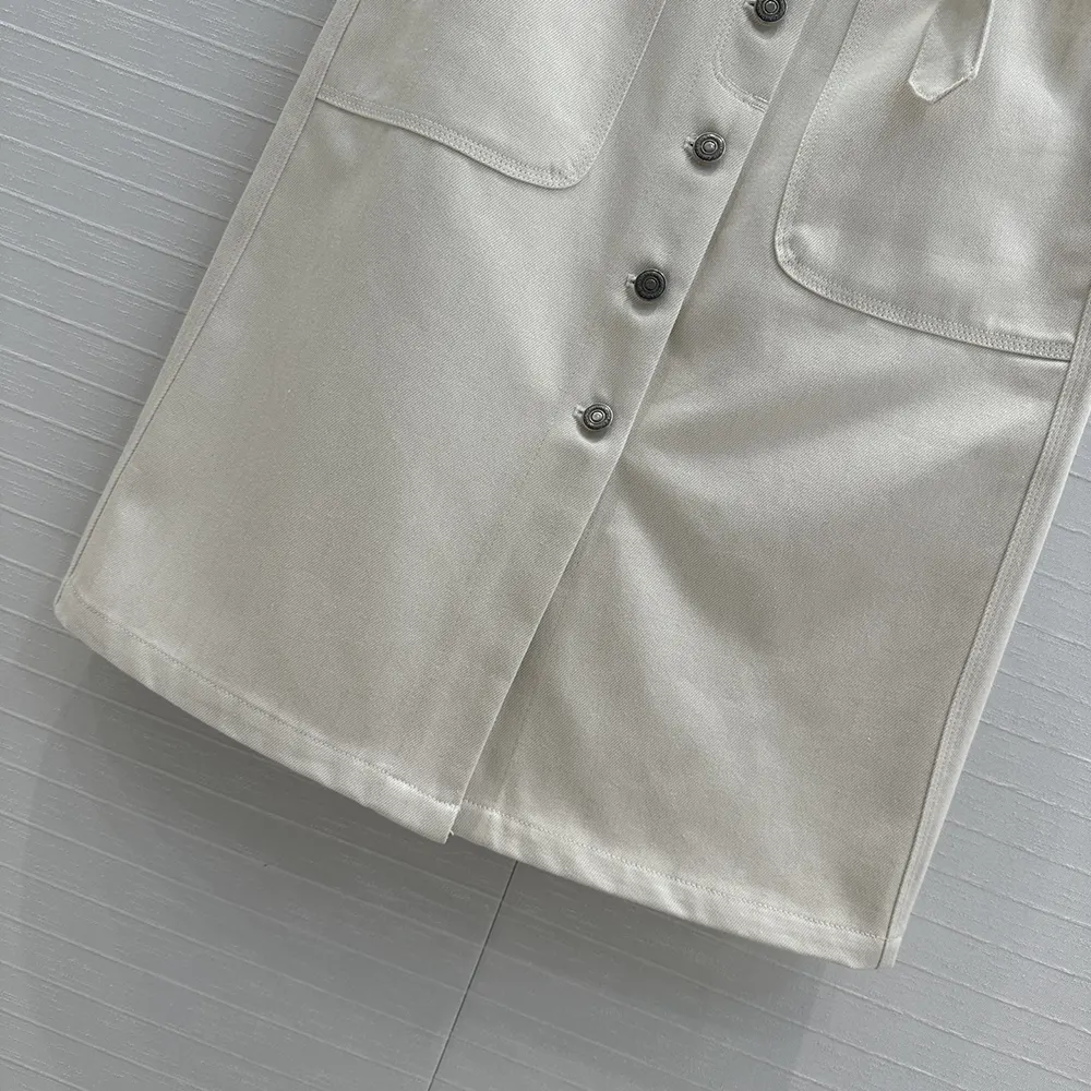 Dior Women Belted Skirt Ecru Cotton Denim with Dior Oblique Interior