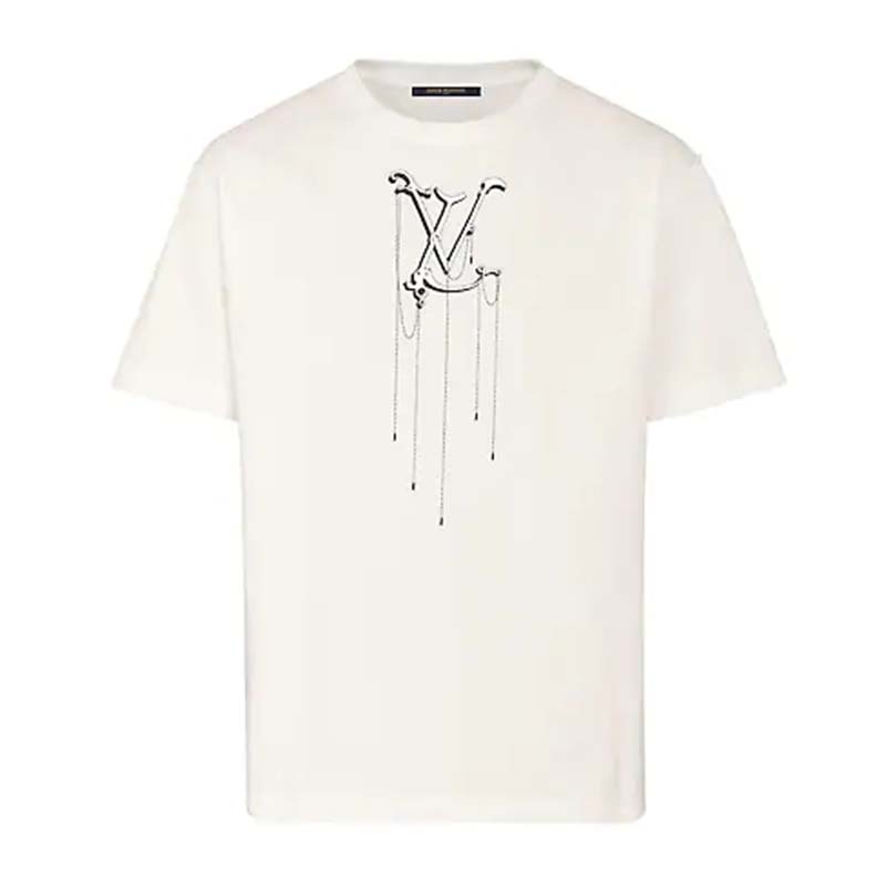 Louis Vuitton Men LV Pendant Embroidery T-Shirt Cotton White Loose Fit