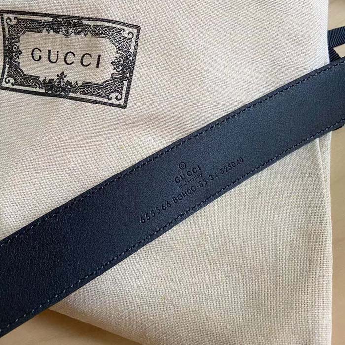 Gucci GG Unisex Thin Belt with G Buckle Black Leather 3 Cm Width