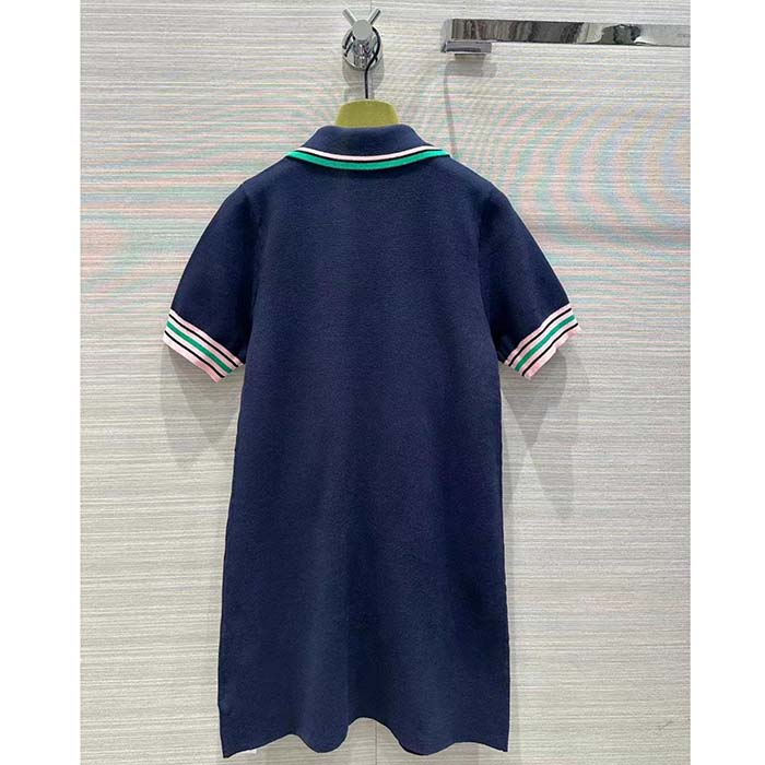 Gucci Women Fine Knit Dress Embroidery GG Heart Point Collar