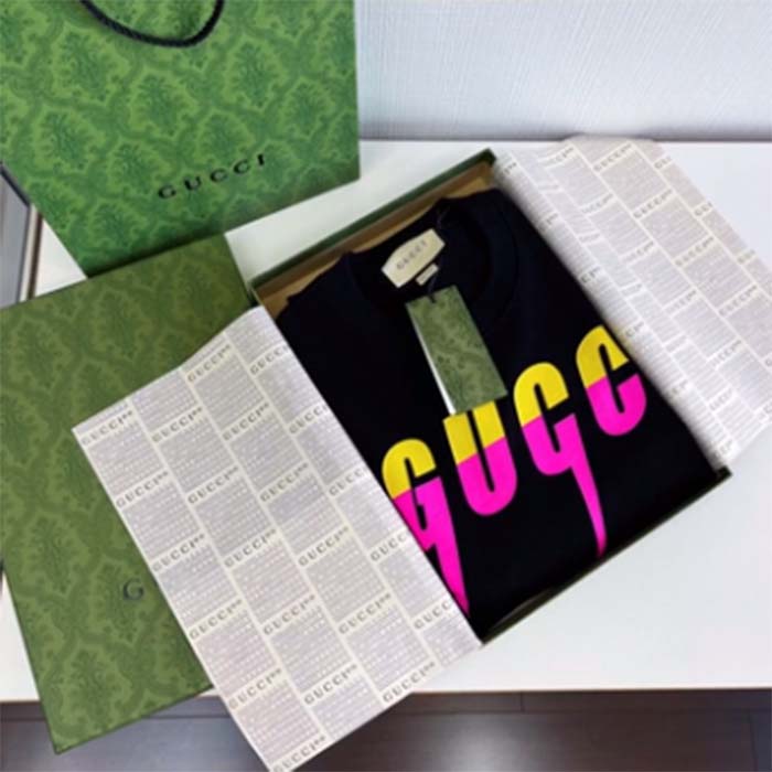 Gucci Women GG Cotton Jersey Printed Sweatshirt Black Felted Blade Print Crewneck Long Sleeves