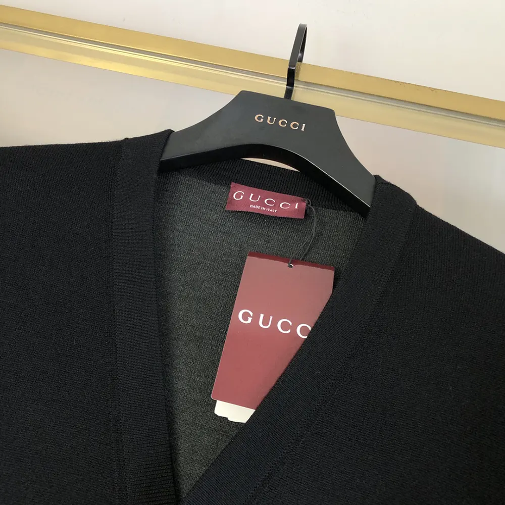 Gucci Men Silk Cotton Cardigan with Intarsia Navy Rib Silk Cotton Knit