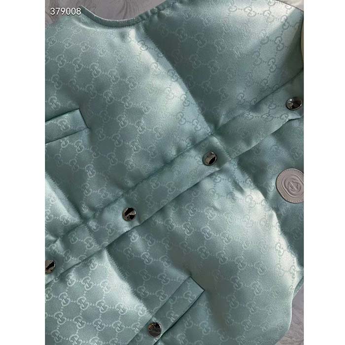 Gucci Women GG Cotton Canvas Padded Gilet Light Blue High Neck Interlocking G Sleeveless