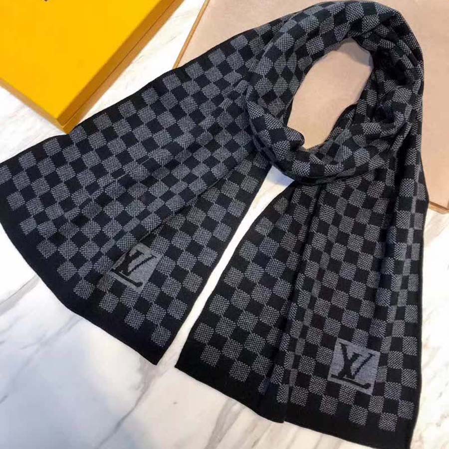 Louis Vuitton LV Men Petit Damier Scarf NM Wool-Black