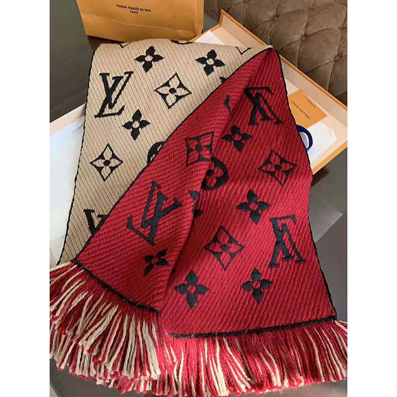 Louis Vuitton LV Women Logo Mania Duo Monogram Wool and Silk Scarf-Sandy