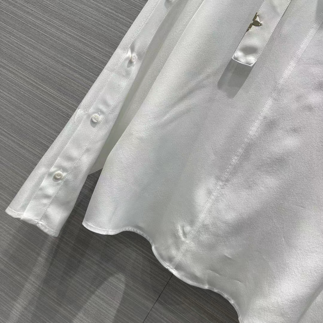 Louis Vuitton Women LV Monogram Lavaliere Button Sleeve Blouse White Silk Regular Fit